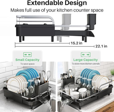 Modern Extendable Dish Rack – Kitchen Counter Organizer