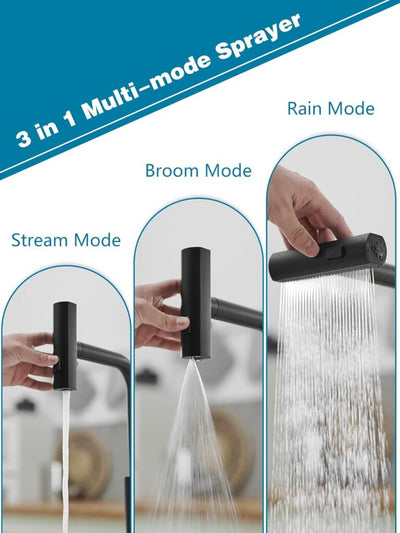 3-in-1 Waterfall Kitchen Faucet – Stainless Steel