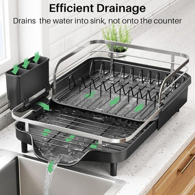 Modern Extendable Dish Rack – Kitchen Counter Organizer