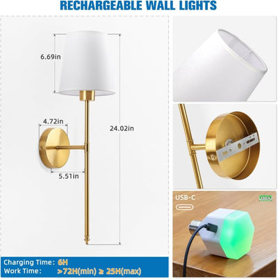 Wireless Wall Lamp Set, 2 Pieces – Rechargeable with Remote Control