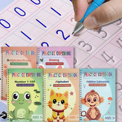 Kids Practice Book 4-Piece Set – Reusable Writing Sheets